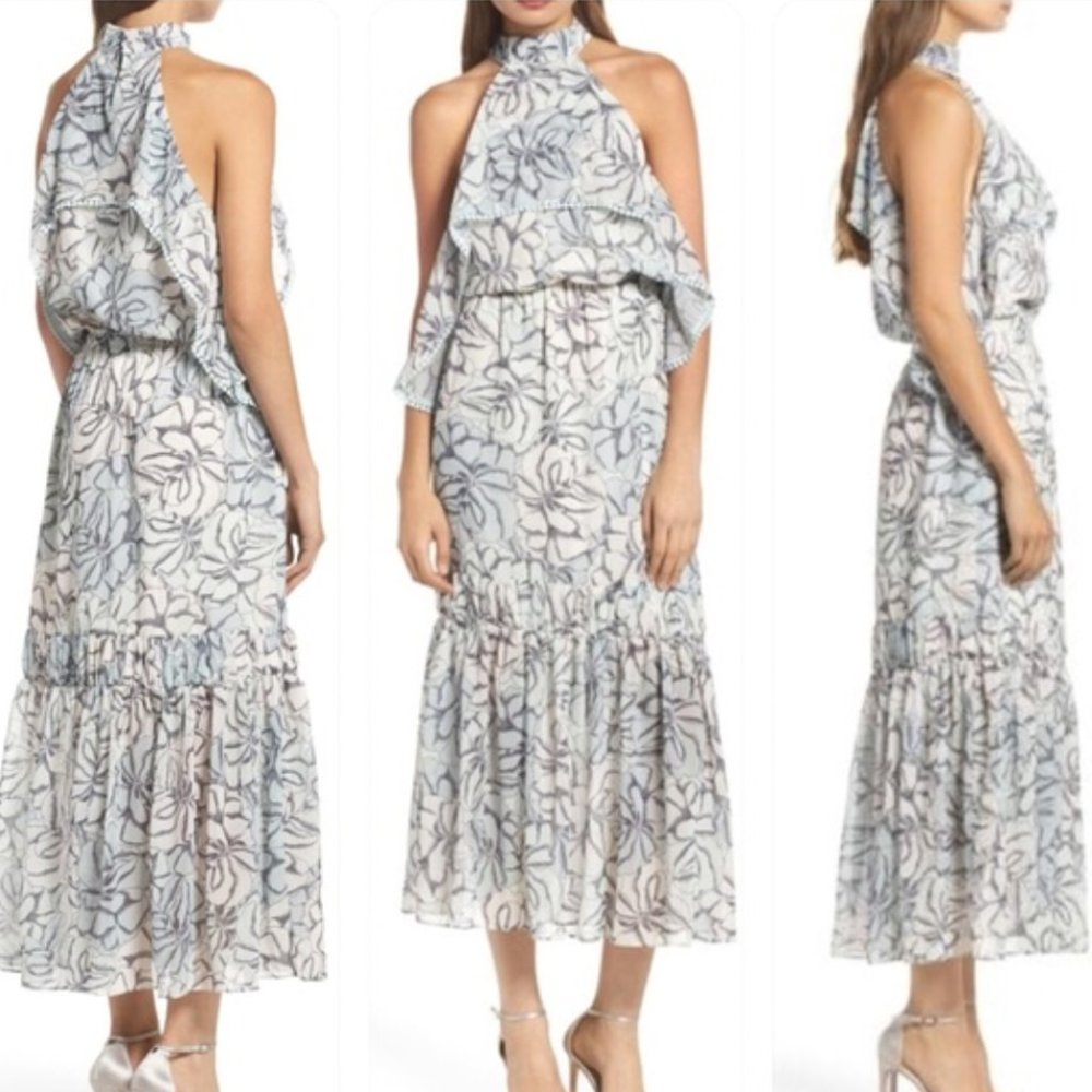 Foxiedox Amina Pompom Halter Tea Length Dress